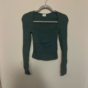 Abercrombie & Fitch Slim Long Sleeve Portrait Neck Top - Teal Green